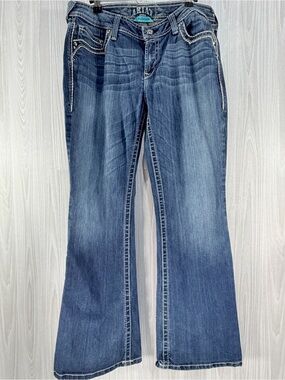 Ariat Womens Blue Dark Wash Denim Turquoise Bootcut Jeans Pockets Low Rise 31 S
